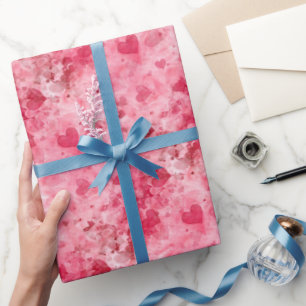 Papel De Presente Papel De Enrolamento Elegante, Rosa E Corações Ver