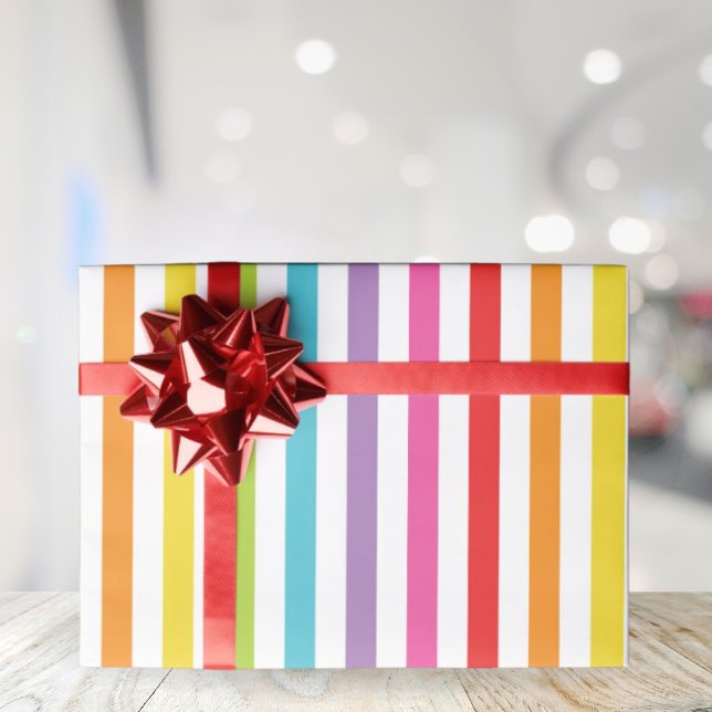 Papel De Presente Papel de enrolamento em fatias com ranhura (Rainbow Striped Party Wrapping Paper)