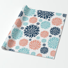 Papel de enrolamento floral azul e coral