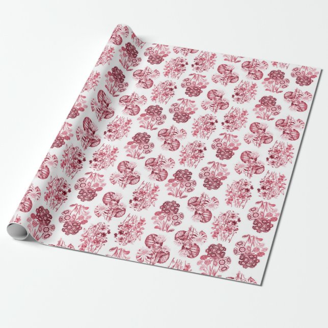 Papel De Presente Papel de enrolamento Floral monocromático vermelho (Desenrolado)