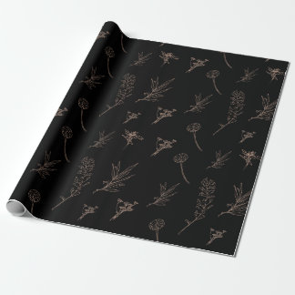 Papel De Presente Papel de enrolamento floral preto e Dourado