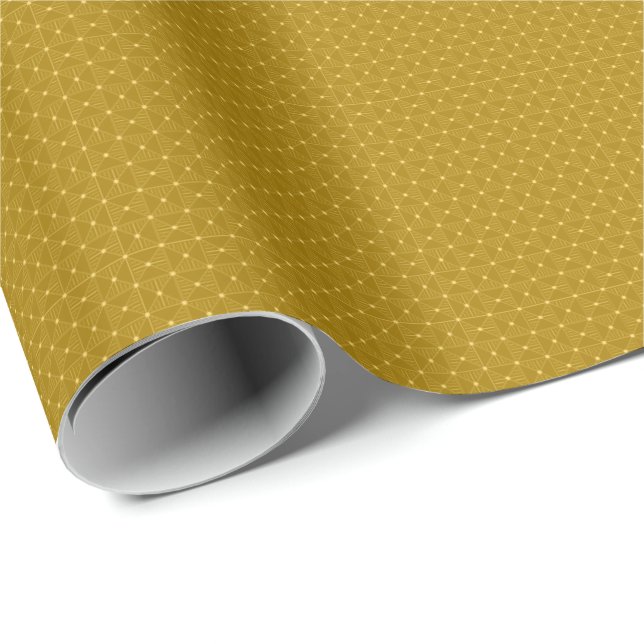 Papel De Presente Papel de enrolamento geométrico Dourado - Elegânci (Ponta do rolo)
