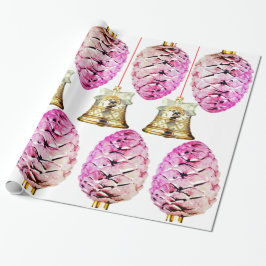 Papel De Presente Papel de enrolamento Pinecones e Sinos Rosa
