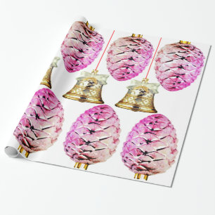 Papel De Presente Papel de enrolamento Pinecones e Sinos Rosa