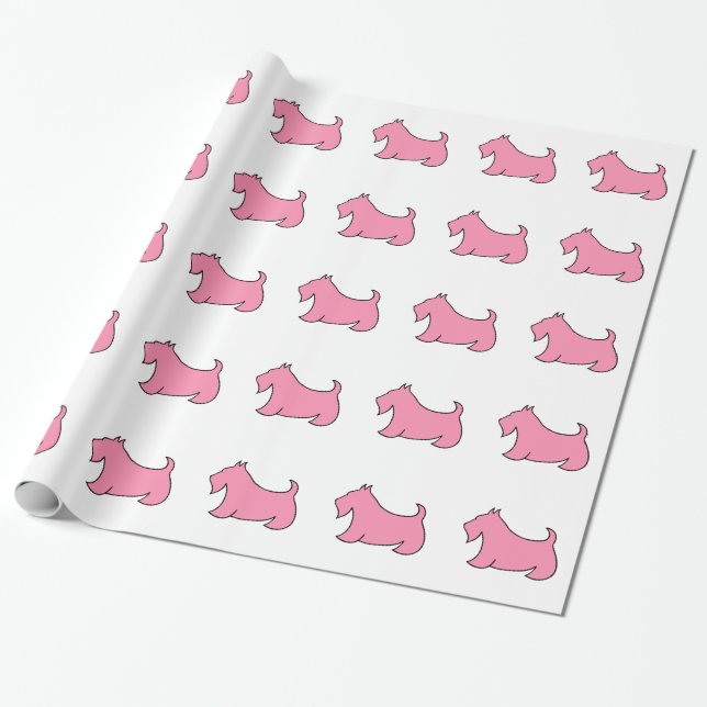 Papel De Presente Papel de enrolamento Terrier escocês cor-de-rosa (Desenrolado)