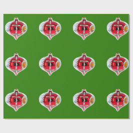 Papel De Presente Papel de enrolamento verde do ornamento vermelho e