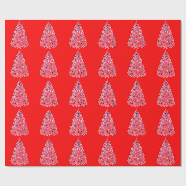 Papel De Presente Papel de enrolamento vermelho da árvore de Natal r (Aberto)