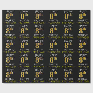 Papel De Presente Papel de enrolar preto, "FELIZ 8 ANOS"