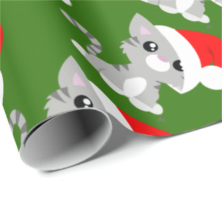 Papel De Presente Papel de envolvimento cinzento do gatinho do Natal