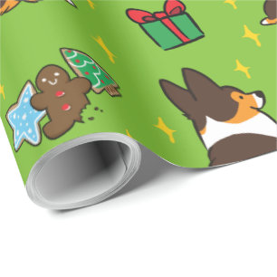 Papel De Presente Papel de envolvimento do Corgi do Natal da Tri Cor