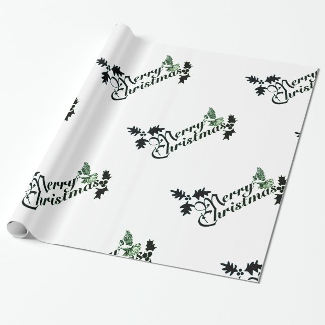 Papel De Presente Papel de envolvimento "FELIZ NATAL" VERDE E BRANCO (Desenrolado)