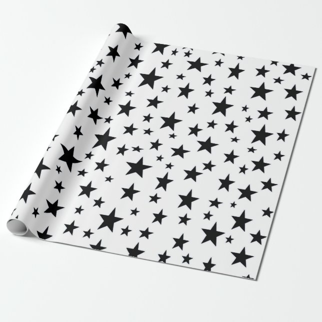 Papel De Presente Papel de envolvimento preto das estrelas (Desenrolado)