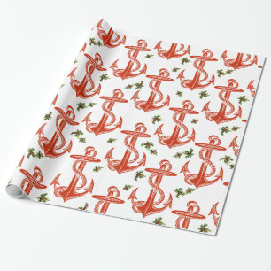 Papel De Presente Papel de envolvimento vermelho do Natal da âncora