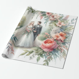 Papel De Presente Papel De Invólucro De Casamento Por Aquarela Elega