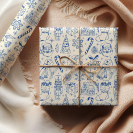 Papel De Presente Papel de mola de Natal de doodle azul