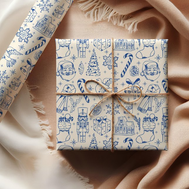 Papel De Presente Papel de mola de Natal de doodle azul (Criador carregado)
