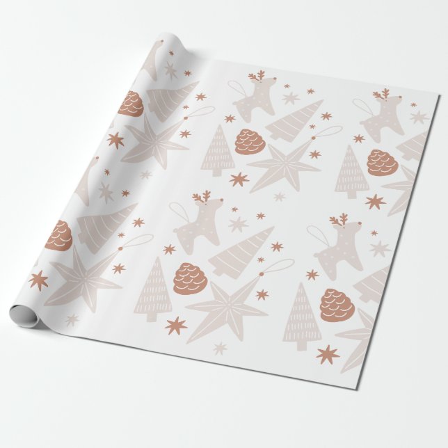 Papel De Presente Papel de Mola de Natal Ilustrado e Branco Castanho (Desenrolado)