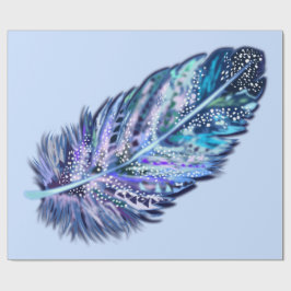 Papel De Presente Papel de moldagem azul de penas - Cores personaliz