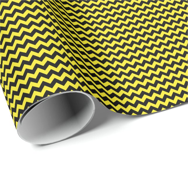 Papel De Presente Papel de moldagem Chevron Pequeno Preto e Amarelo (Ponta do rolo)