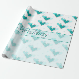 Papel De Presente Papel de Moldagem de Corações Turquesas de Casamen