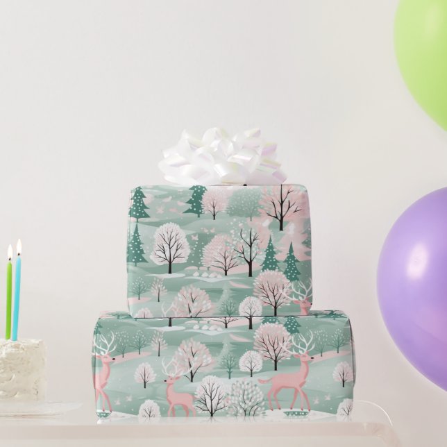 Papel De Presente Papel de moldagem de férias de rena de Natal rosa (Presentes para festas)