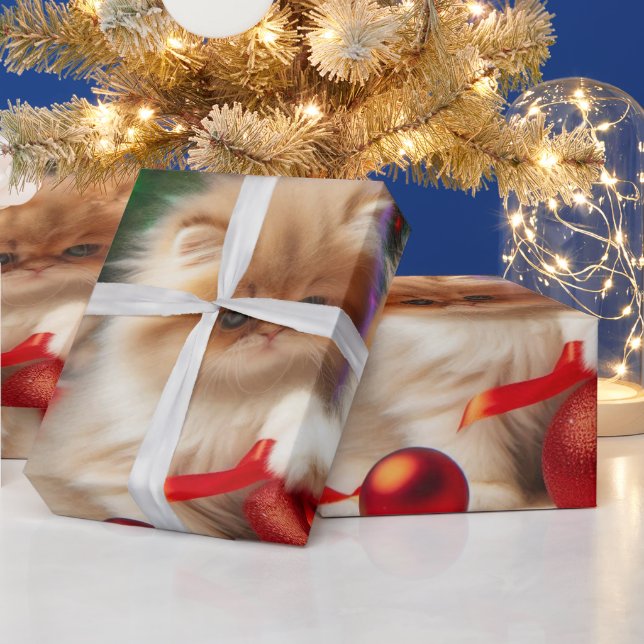 Papel De Presente Papel de moldagem de gato persa de Natal bonito (Feriados)