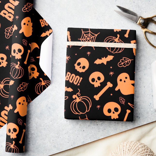 Papel De Presente Papel De Moldagem De Halloween Crianças De Laranja (Criador carregado)