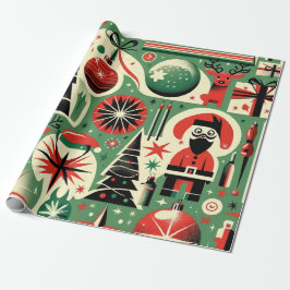 Papel De Presente Papel de moldagem de Natal Cheer Retro Holiday