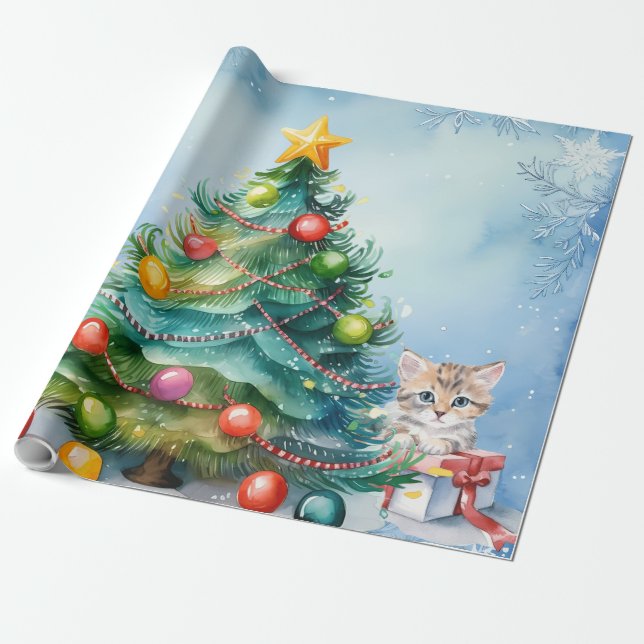 Papel De Presente Papel de moldagem de Natal com gatos jogando (Desenrolado)