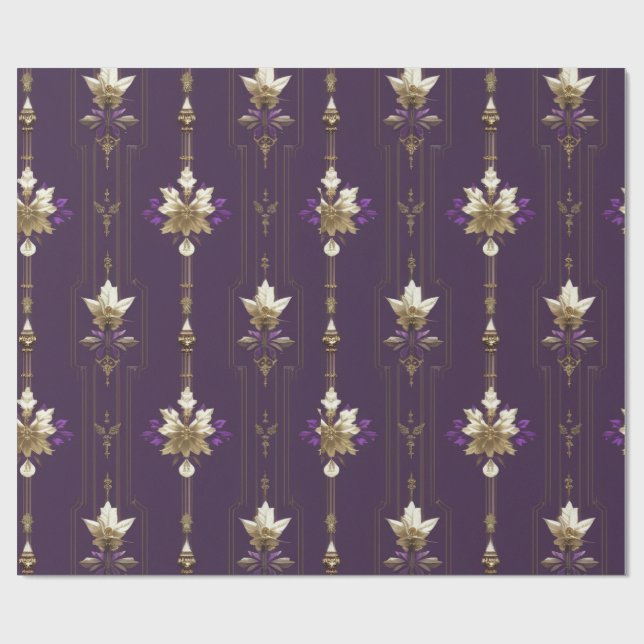Papel De Presente Papel de moldagem de Natal Dourado e roxo (Aberto)