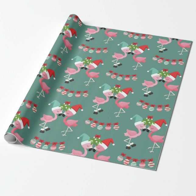 Papel De Presente Papel de moldagem de Natal Flamingo rosa (Desenrolado)