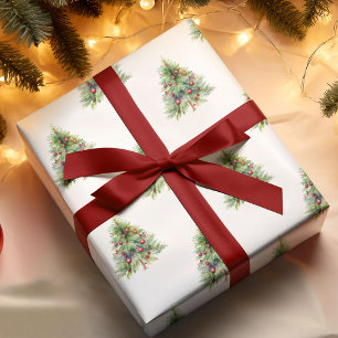 Papel De Presente Papel de moldagem de Natal - Pinheiro de Aquarela 