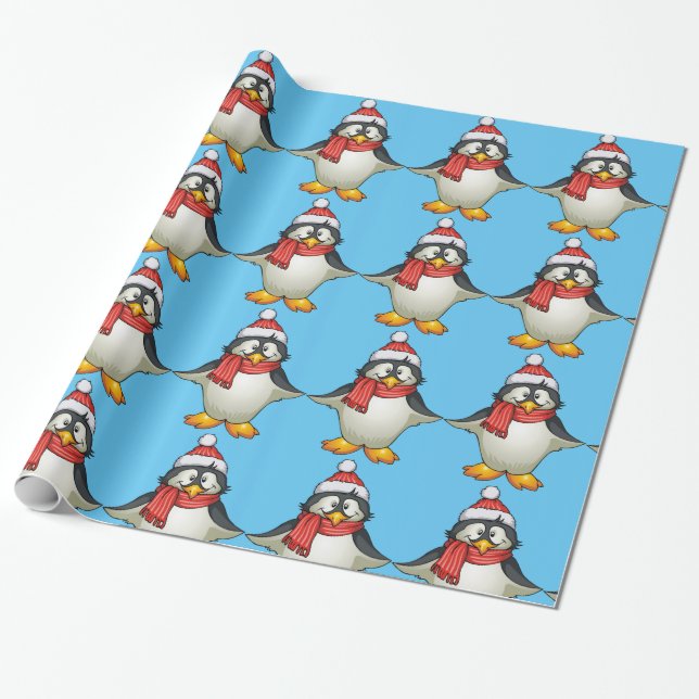 Papel De Presente Papel de Moldagem de Pinguins de Natal (Desenrolado)