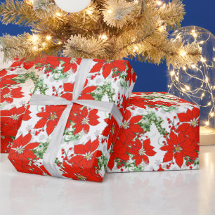 Papel De Presente Papel de Moldagem de Poinsettias Vermelhas Natal