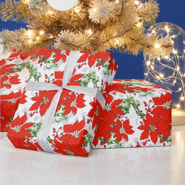 Papel De Presente Papel de Moldagem de Poinsettias Vermelhas Natal (Feriados)