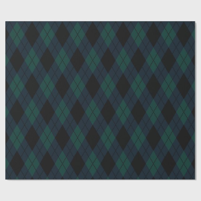 Papel De Presente Papel de moldagem de Tartan em losango preto (Aberto)