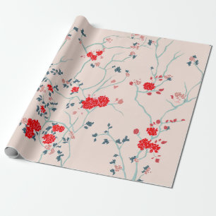 Papel De Presente Papel de Moldagem Floral Vermelho