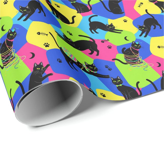 Papel De Presente Papel de moldagem moderna e engraçado para gatos p (Ponta do rolo)