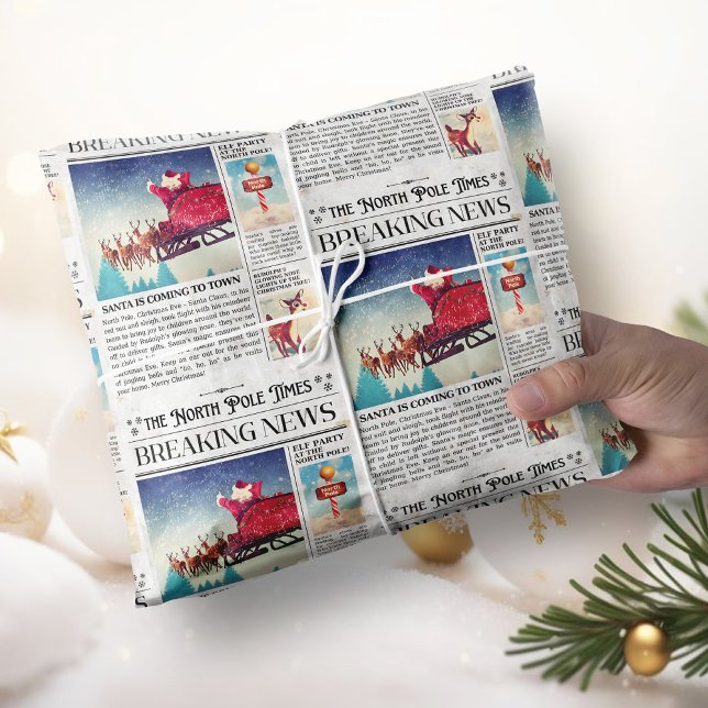 Papel De Presente Papel de moldagem retrógrado em papel de jornal (Christmas Newspaper Wrapping Paper Retro)