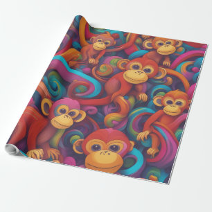 Papel De Presente Papel de moldagem vívido em macacos 3D - Vibrante 