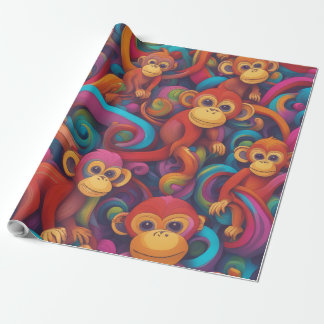 Papel De Presente Papel de moldagem vívido em macacos 3D - Vibrante