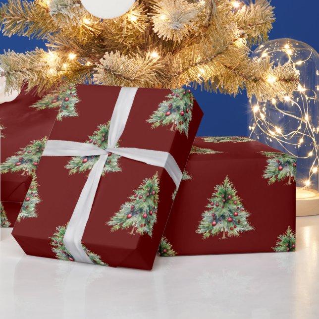 Papel De Presente Papel de Molho de Natal, Pine Tree Red Natal (Feriados)