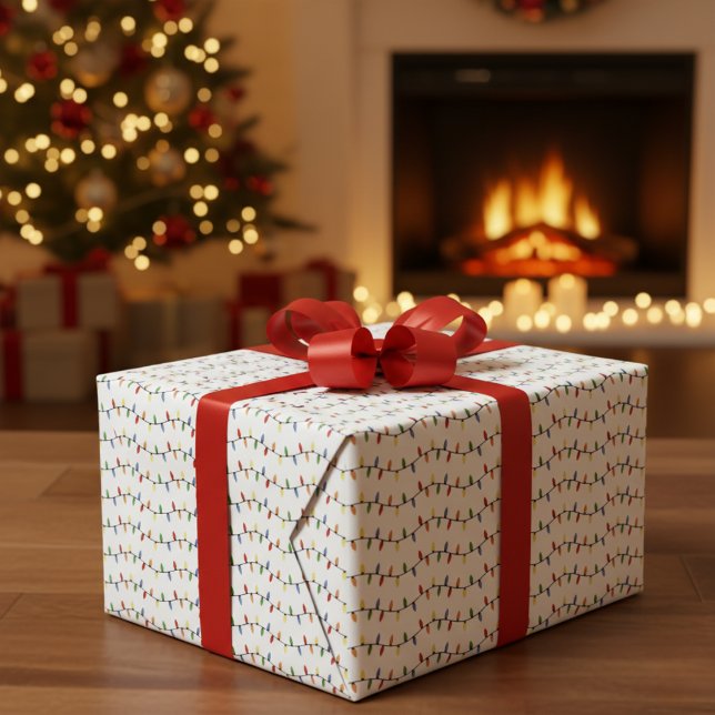 Papel De Presente Papel de ondulação das luzes de natal festivas (Festive Christmas String Lights Wrapping Paper)