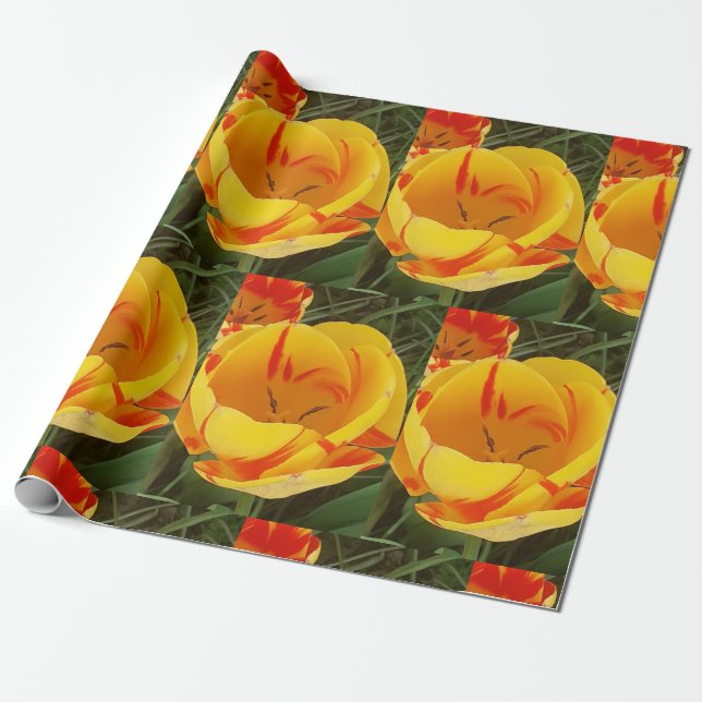 Papel De Presente Papel de ondulação das tulipas amarelas (Desenrolado)