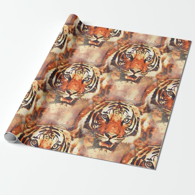 Papel De Presente papel de regalo tigre a la acuarela (Desenrolado)
