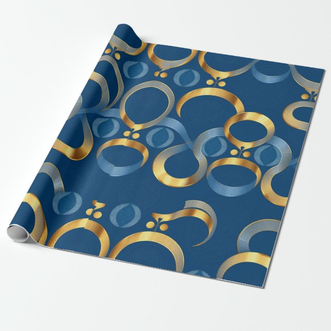 Papel De Presente Papel Dourado azul de enrolamento (Desenrolado)