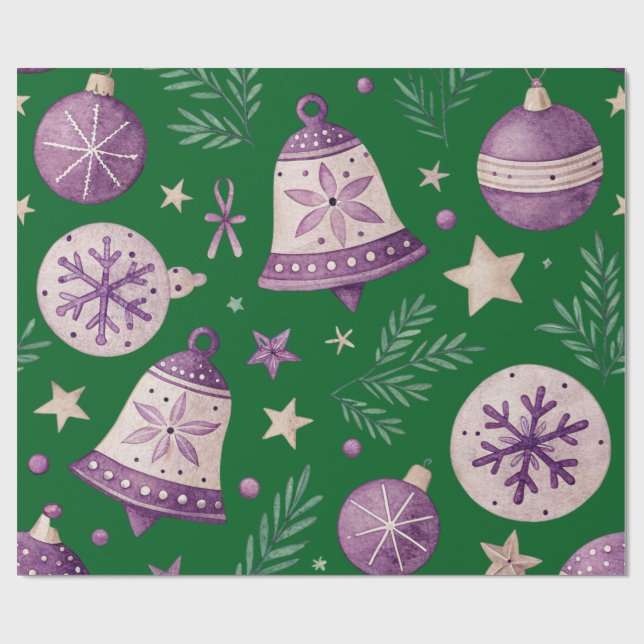 Papel De Presente Papel Elegante para moldagem de natal - Sinos roxo (Aberto)