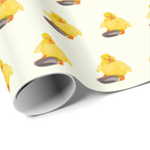 Papel De Presente Papel Enrolador Engraçado com Patos Amarelos