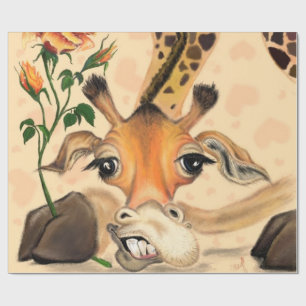 Papel De Presente Papel Enrolador Engraçado Girafa Romântica com Ros