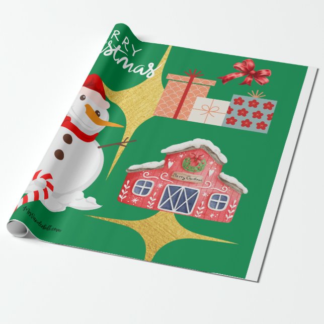Papel De Presente Papel Festivo Snowman & Barn 🎄 (Desenrolado)